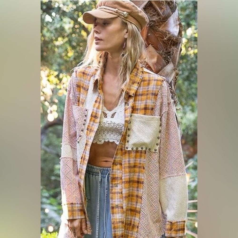 POL Mixed Patchwork Top with Stud Details - image 1